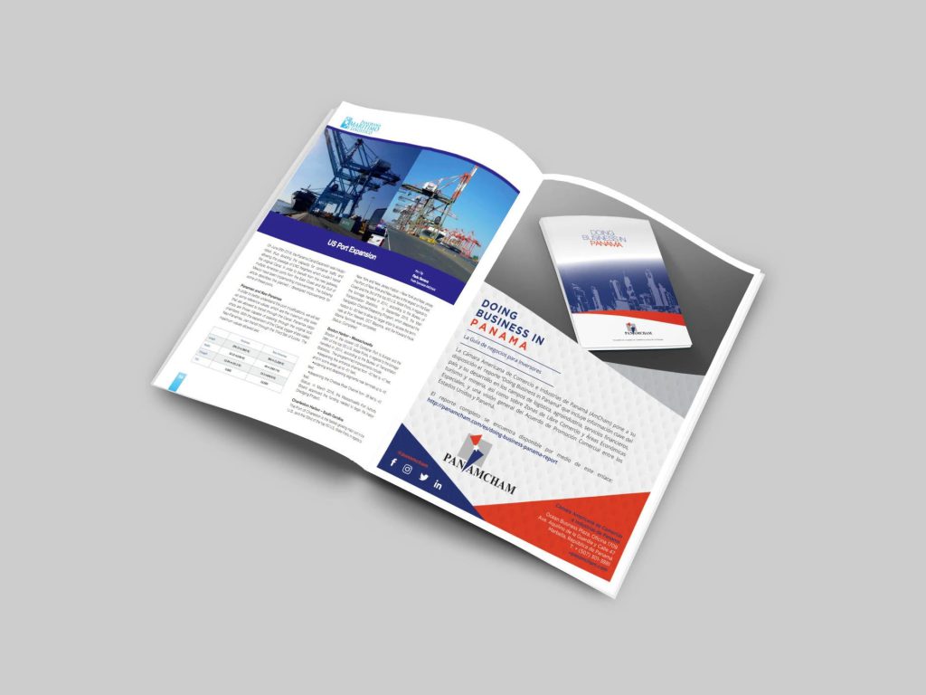 Revista Doing Business in Panama abierta en la contraportada