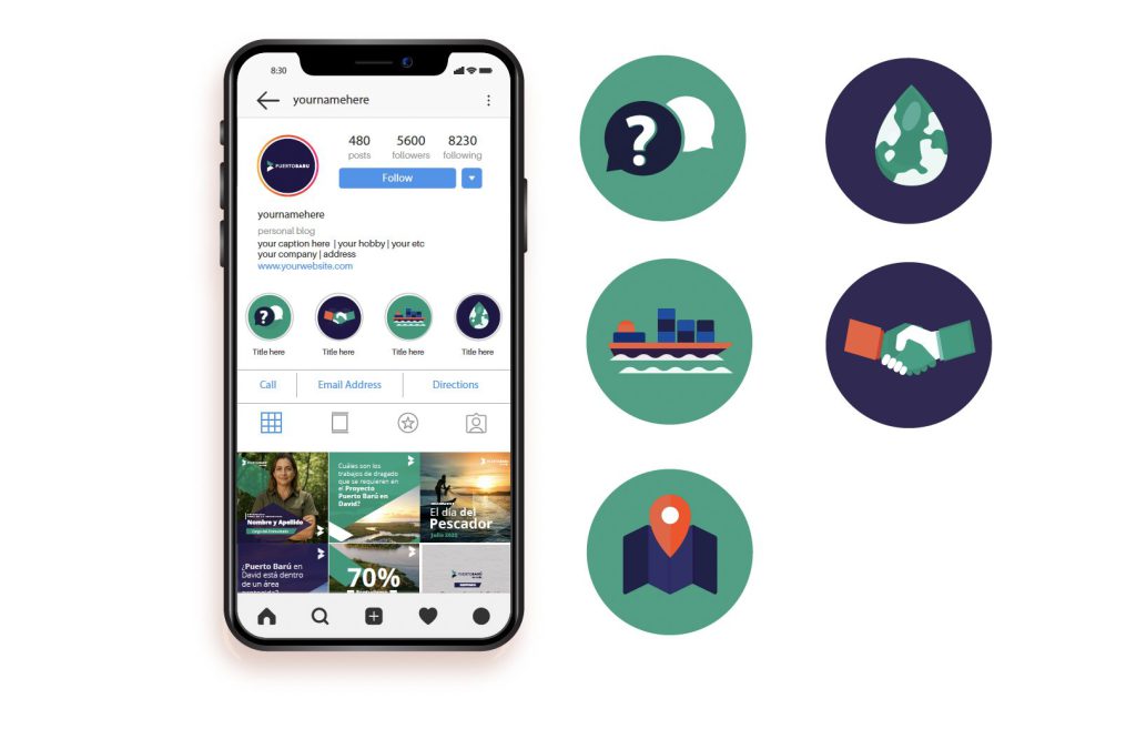Perfil de Instagram e íconos de Puerto Barú en David