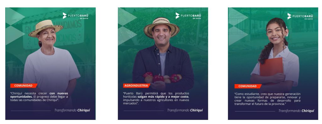 Piezas de la campaña Transformando Chiriquí con testimonios de la comunidad
